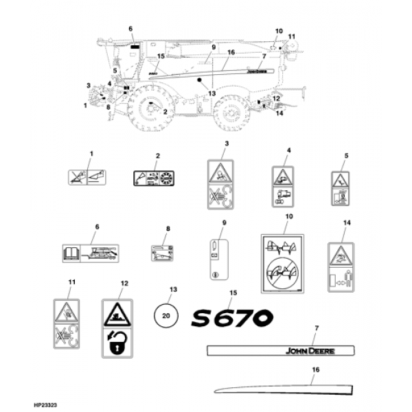 Комплект наклейок на комбайн John Deere S670